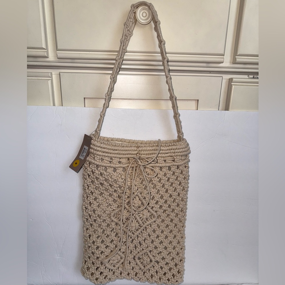 Crown Vintage NWT Cream Macrame Knitted Shoulder Bag Beach Bag